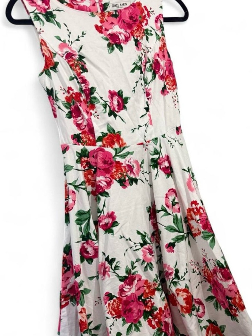 Grace Karin White Dress with Pink Floral Print